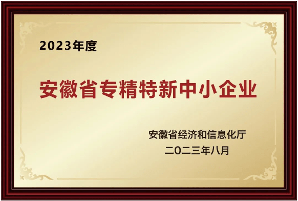 2023年獲得了安徽省“專精特新“中小企業榮譽稱號